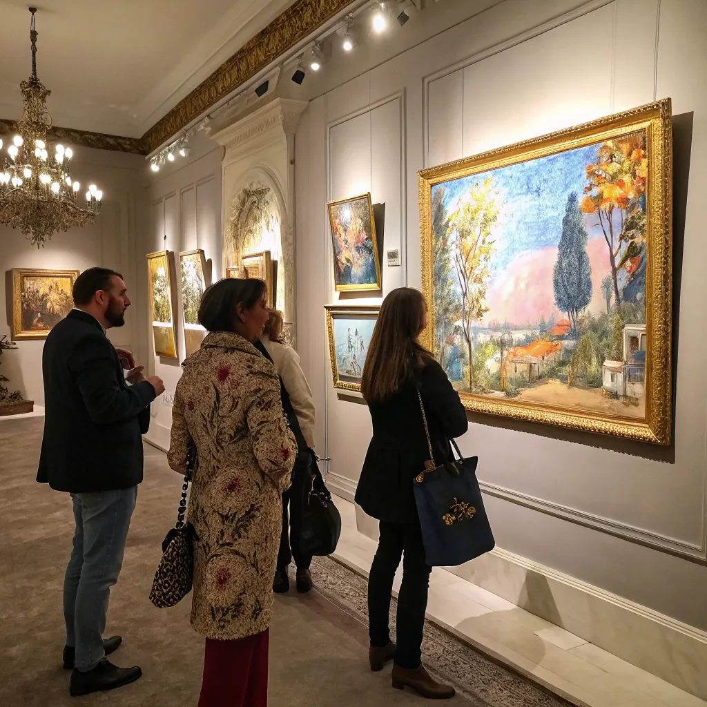 Art lovers browsing paintings